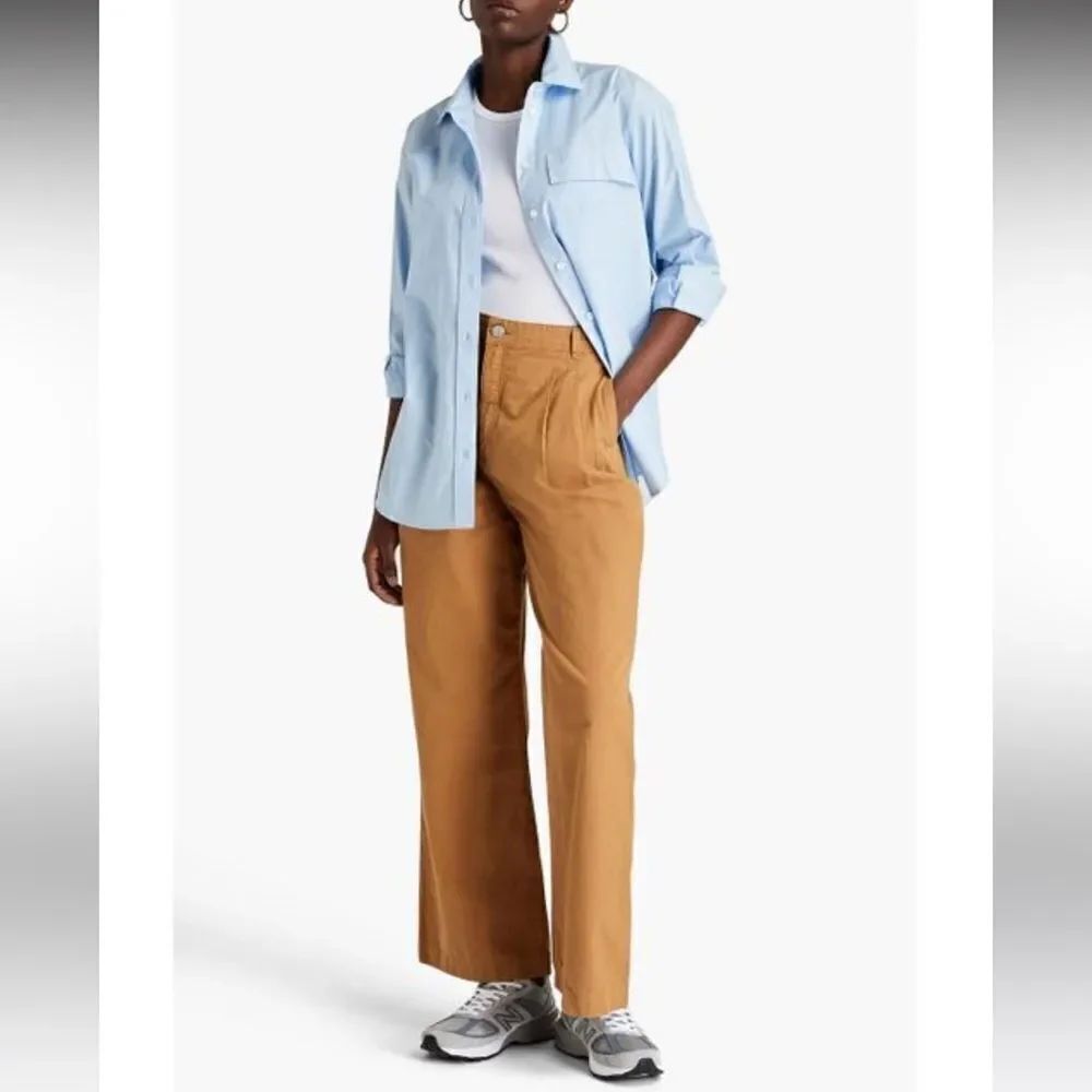 FRAME Women's Pleated Cotton-twill Wide-leg Pants NEW